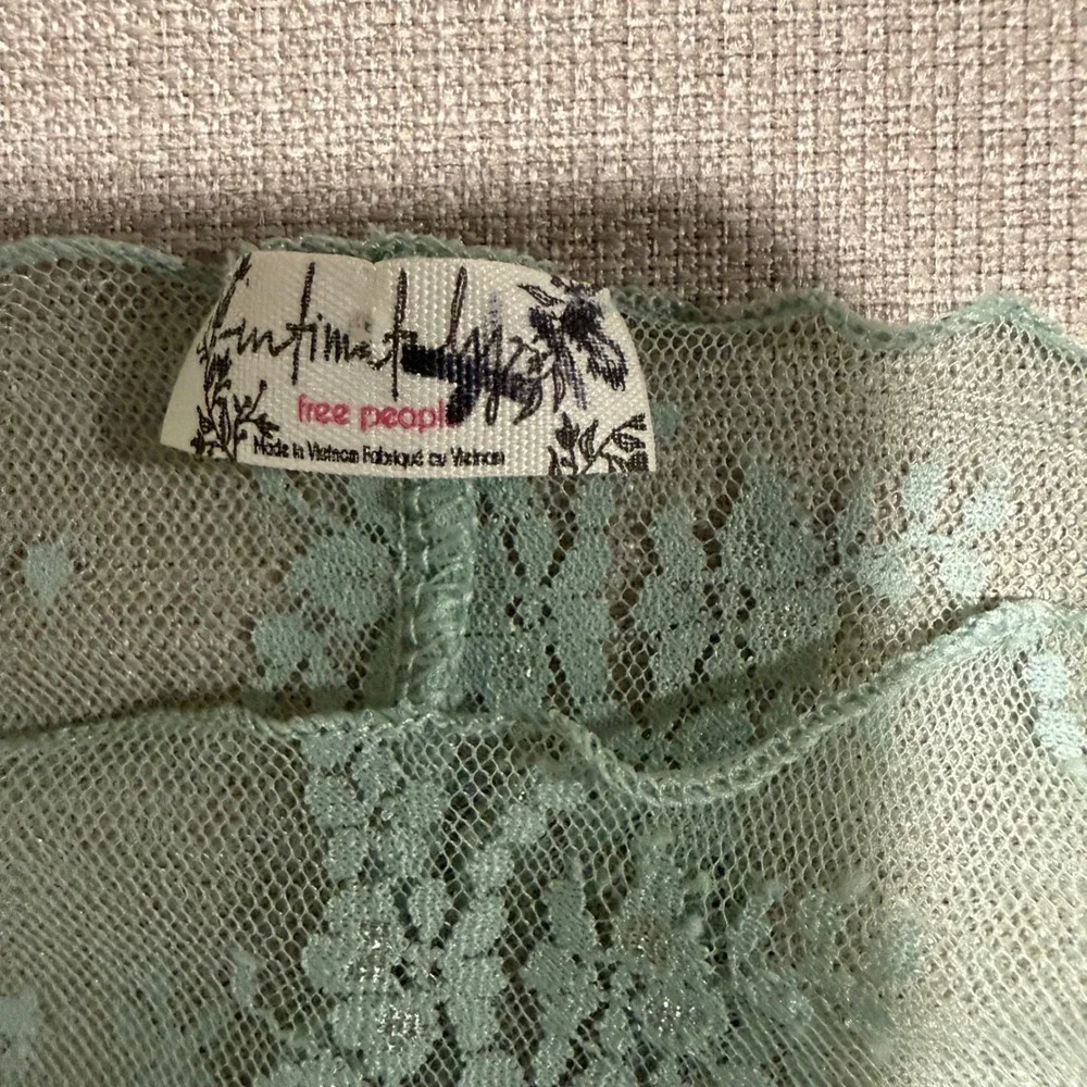 Free People Intimately Sheer Floral Lace Mock Neck Top Blouse Green Blue Small